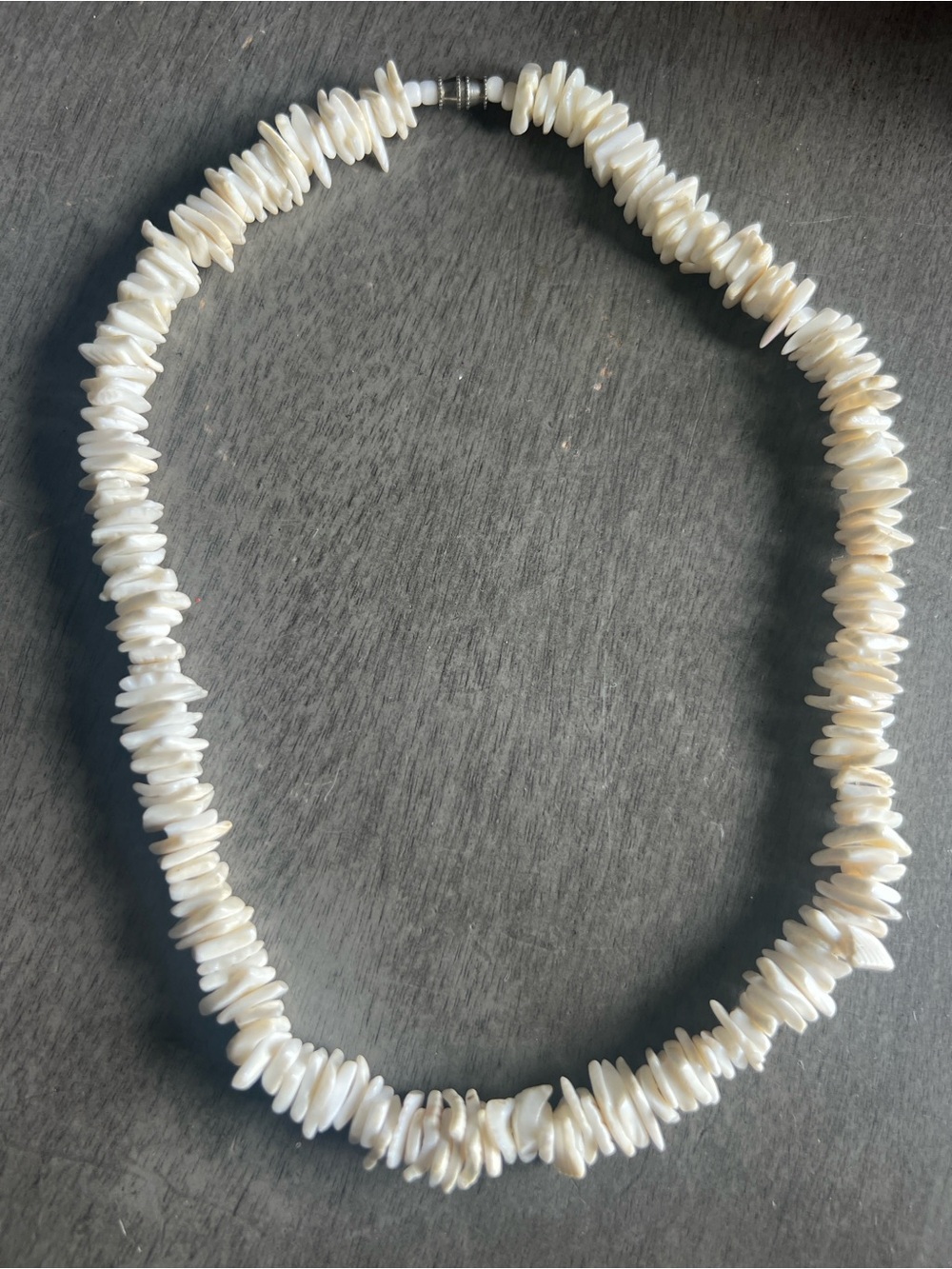 Vintage White Puka Shell Chip Necklace 17" Surfer Choker Beach Barrel Clasp VTG